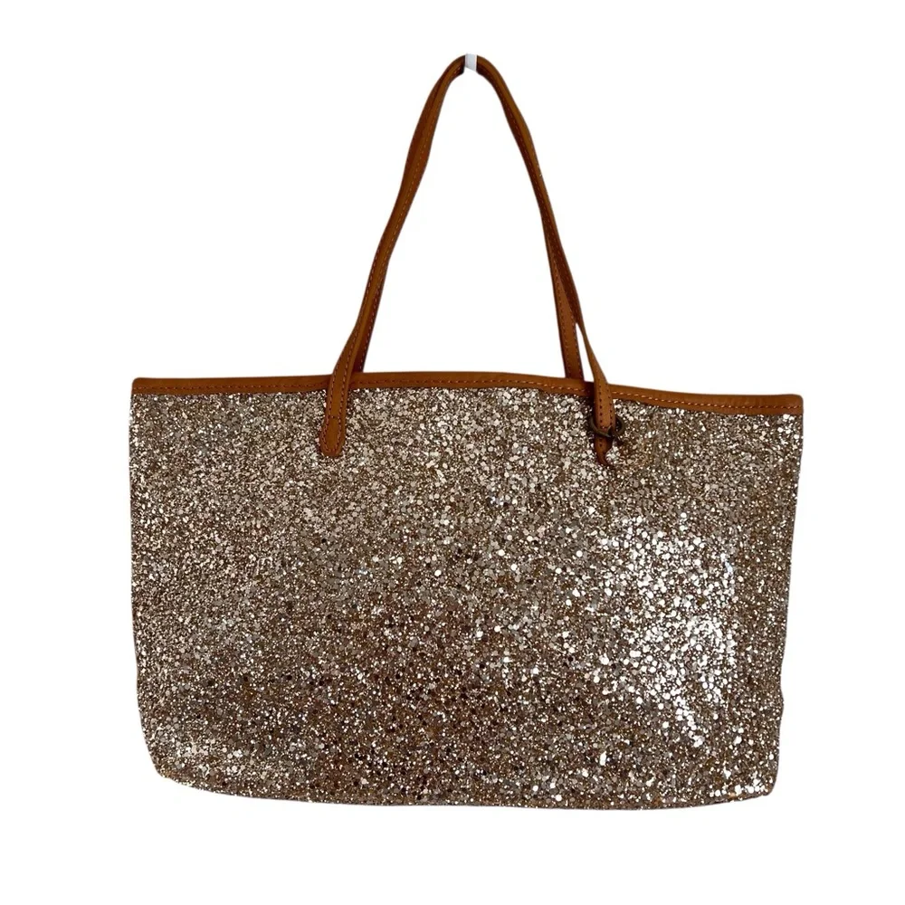 J Crew Crewcuts Gold Glitter Sparkle Tote Bag Holiday Glitzy Glimmer